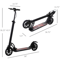 Soozier Kick Scooter Folding Adjustable Ride On Toy w/ Dual Braking System, Rear Shock Absorption and 8" Big Wheels For 14+ Teens Adult, Black(m-3)