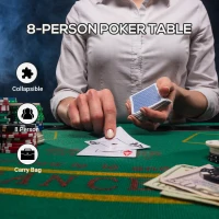 Soozier 48" 8 Person Octagon Foldable Poker Table Cover with Padded Rails and Cup Holders(m-2)