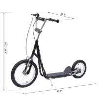 HomCom Adjustable Teen Kick Scooter Child Pro Stunt Scooter Ride On Speeder Kids Street  Bike 16" Inflatable Tire Black(m-3)