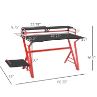 HOMCOM 47 inch Gaming Desk, Computer Table Workstation with Monitor Stand, Cup Holder, Headphone Hook & CPU Stand for Home Office, Black & Red(m-3)