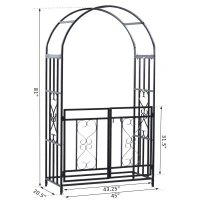 Outsunny 81" Steel Garden Arch with Gate Outdoor Courtyard Arbor for Climbing Vine Plants Lawn Backyard Decoration Dark Grey(m-3)
