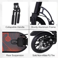 Soozier Kick Scooter Folding Adjustable Ride On Toy w/ Dual Braking System, Rear Shock Absorption and 8" Big Wheels For 14+ Teens Adult, Black(m-4)