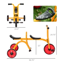 Qaba Kids Tandem Tricycle 3 Wheels Toddler Bike Trike Baby Boys Girls w/ Double Seats Outdoor & Indoor for 3-5 Years Old Yellow(m-3)