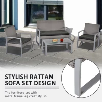 Outsunny 4 Pieces Patio Furniture Set, PE Rattan Wicker Sofa Set Outdoor Conversation Furniture Lawn Patio Coffee Table w/Cushion, Grey(m-6)