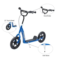 HOMCOM Adjustable Kids Pro Stunt Scooter Children Street Bike Bicycle Ride On with 12” Tire (Blue)(m-4)