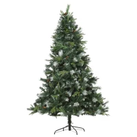 HOMCOM 6.9ft Artificial Christmas Tree Snow Tipped Tree with Pinecone Easy Assembly with Foldable Base Stand for Indoor Decoration Green(m-2)