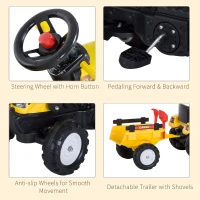 Aosom Front Loader Excavator Ride On Toy Kids Pretend Play Digger Tractor Construction Truck Pedal Control W/ 6 Wheels Controllable Bucket for 3-6 Years old(m-7)