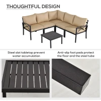 Outsunny 6-Piece Patio Furniture Set L-Shape Corner Sectional Sofa Set with Coffee Table Cushions Beige(m-6)