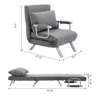 HOMCOM 5 Position Adjustable Folding Convertible Single Sleeper Sofa Bed Chair Lounge Couch with Pillow (Light Grey)(m-3)