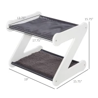 PawHut Two Tier Cat Bed for Indoor Living Room Pet Furniture Kitty Small Dog House Z Shaped with Padded and Plush Mat Grey(m-3)