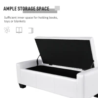 HOMCOM 50.5" Faux Leather Rectangular Tufted Storage Ottoman for Living Room, Entryway, or Bedroom, White(m-6)