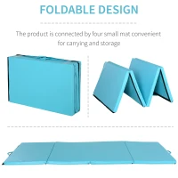 Soozier 4'x10'x2'' Folding Gymnastics Tumbling Mat, Exercise Mat  with Carrying Handles for Yoga, MMA, Martial Arts, Stretching, Core Workouts, Blue(m-6)