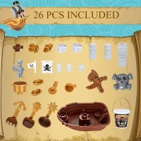 Qaba Pirate Ship Theme Sand and Water Table Beach Toy Set 2 in 1 Outdoor Activities Playset for Kids with Accessories 26 Pcs Garden Sandpit Sandbox for Beach Bath 3 Years Old Toddlers(m-4)