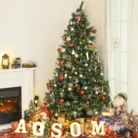 HOMCOM 6.9ft Artificial Christmas Tree Snow Tipped Tree with Pinecone Easy Assembly with Foldable Base Stand for Indoor Decoration Green(m-1)