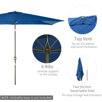Outsunny 6.5x10ft Patio Umbrella Rectangle Aluminum Tilt Garden Market Parasol Outdoor Sunshade Canopy with Crank (Dark blue)(m-6)