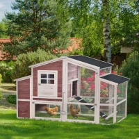 PawHut 79'' Chicken Coop Wooden Hen House Rabbit Hutch Poultry Cage Pen Outdoor Backyard with Nesting and Running Box, Ladder, Removable Tray, Multiple Doors (Red & White)(m-1)