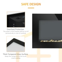 HOMCOM 36" Wall-Mounted Electric Fireplace, 750/1500W Fireplace Heater with Flame Effect, 7 Color Background Light and Side Light, Black(m-6)