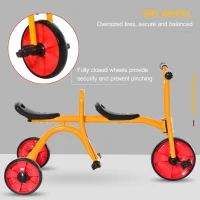 Qaba Kids Tandem Tricycle 3 Wheels Toddler Bike Trike Baby Boys Girls w/ Double Seats Outdoor & Indoor for 3-5 Years Old Yellow(m-5)