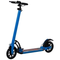 Soozier Kick Scooter Folding Adjustable Ride On Toy w/ Dual Braking System, Rear Shock Absorption and 8" Big Wheels For 14+ Teens Adult, Blue(m-2)