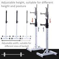 Soozier Adjustable Stable Power Squat Stand Portable 2 Bars Barbell Holder Weight Rack (Black/White)(m-4)