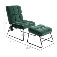 HOMCOM Accent Chair with Ottoman, Velvet Club Chair with Vibration Massage, Remote Control and Metal Legs for Living Room, Bedroom, and Home Office, Green(m-3)