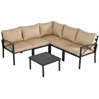 Outsunny 6-Piece Patio Furniture Set L-Shape Corner Sectional Sofa Set with Coffee Table Cushions Beige(m-2)