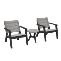 Outsunny 3 Pieces PP Rattan Coffee Set Bistro Furniture Arm Chair Table Set for Patio Porch(m-2)