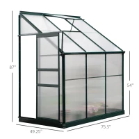 Outsunny Lean-to Greenhouse Walk-in Garden Aluminum Polycarbonate with Roof Vent for Plants Herbs Vegetables 6' x 4' x 7'(m-3)