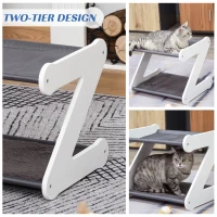 PawHut Two Tier Cat Bed for Indoor Living Room Pet Furniture Kitty Small Dog House Z Shaped with Padded and Plush Mat Grey(m-6)