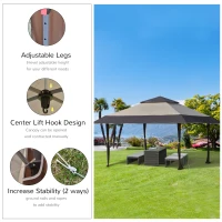 Outsunny 13' x 13' Outdoor Pop-Up Party Tent Canopy with Top Vent, 3-Level Adjustable Height, and Roller Bag, Khaki(m-5)