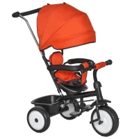 Qaba Baby Tricycle 2 In 1 Baby Stroller Kid Trike with Adjustable Canopy Red(m-2)