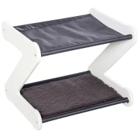 PawHut Two Tier Cat Bed for Indoor Living Room Pet Furniture Kitty Small Dog House Z Shaped with Padded and Plush Mat Grey(m-2)