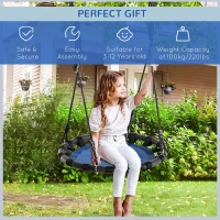 Outsunny 23.5 Inch Saucer Tree Swing, Outdoor Flying Swing for Kids with Adjustable Hanging Ropes, Metal Frame, Breathable Mesh, Blue(m-4)