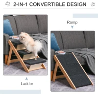 PawHut Wood Pet Stairs 2 In 1 Convertible Dog Steps and Carpeted Ramp Portable Foldable 3 Level Cat Ladder for High Bed Couch Car(m-5)