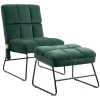HOMCOM Accent Chair with Ottoman, Velvet Club Chair with Vibration Massage, Remote Control and Metal Legs for Living Room, Bedroom, and Home Office, Green(m-1)