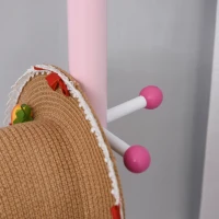 Qaba Kids Coat Rack Free Standing Wooden Tree Hanger with Crown Modeling Design 8 Hooks for Scarves Hats Clothes Bracelets Bags Gift for Toddler Girl Pink(m-6)