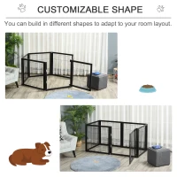 PawHut Transformable Pet Playpen 6 Freestanding Panels Gate Fireplace Christmas Tree Fence Stair Barrier Room Divider with Walk Through Door Wooden Frame Metal Mesh Black 63'' x 54.5'' x 31.5''(m-4)