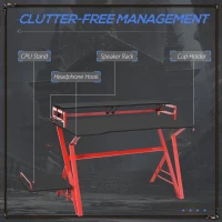 HOMCOM 47 inch Gaming Desk, Computer Table Workstation with Monitor Stand, Cup Holder, Headphone Hook & CPU Stand for Home Office, Black & Red(m-5)