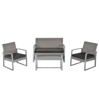 Outsunny 4 Pieces Patio Furniture Set, PE Rattan Wicker Sofa Set Outdoor Conversation Furniture Lawn Patio Coffee Table w/Cushion, Grey(m-2)
