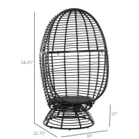 Outsunny Outdoor Round PE Ratttan Wicker 360 Degree Swivel Basket Egg Chair with Cushion,  Black(m-3)