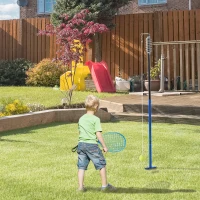 Soozier Rope Ball Tether Swing Game-Complete Set Outdoor Tennis Training Set w/ Height Adjustable Steel Pole，Tennis Ball & Two Tennis Rackets for Kids and Adults, Blue(m-1)