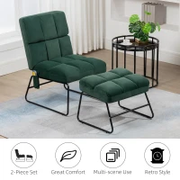 HOMCOM Accent Chair with Ottoman, Velvet Club Chair with Vibration Massage, Remote Control and Metal Legs for Living Room, Bedroom, and Home Office, Green(m-7)