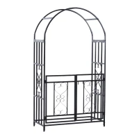 Outsunny 81" Steel Garden Arch with Gate Outdoor Courtyard Arbor for Climbing Vine Plants Lawn Backyard Decoration Dark Grey(m-2)