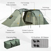 Outsunny Camping Family Tent 5-Person 2 Room with Carrying Bag Waterproof Rainfly Easy Set Up for Backpacking Hiking Outdoor 19' x 8.5' x 6.5'(m-7)