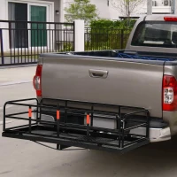 Aosom Folding Cargo Carrier Luggage Basket Cargo Rack Rear 400lbs Capacity Trailer Hitch Mount Steel Frame with 2" Standard Hitch, Black(m-1)
