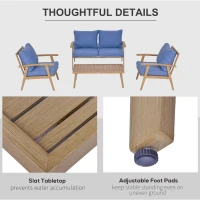 Outsunny 4-Piece Patio Furniture Set Outdoor Conversation Set with Coffee Table Loveseat Blue Cushions Aluminium Frame(m-5)