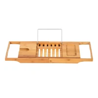 HOMCOM Bamboo Table, Caddy Shower Bath Shelf Bathtub, Expandable Luxury Tray Holder, for Soap Book Phone(m-6)