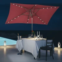 Outsunny 6.5x10ft Patio Umbrella Rectangle Solar Powered Tilt Aluminum Outdoor Market Parasol with LEDs Crank (Wine Red)(m-1)