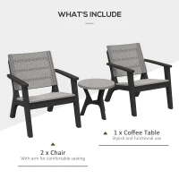 Outsunny 3 Pieces PP Rattan Coffee Set Bistro Furniture Arm Chair Table Set for Patio Porch(m-5)