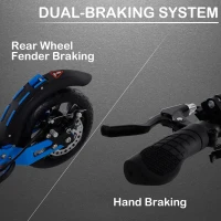 Soozier Kick Scooter Folding Adjustable Ride On Toy w/ Dual Braking System, Rear Shock Absorption and 8" Big Wheels For 14+ Teens Adult, Blue(m-4)